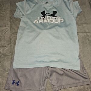 Under Armour Kids Light Blue Athletic Tee & Gray Shorts Set